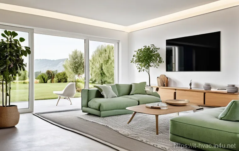 공조냉동기계 관련 최신 기술 동향 - **Prompt:** "A radiant and contemporary living room within a charming Italian villa, softly illumina...