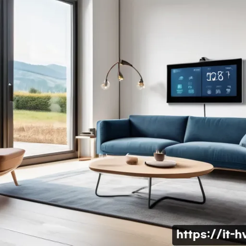 공조냉동기계와 AI 기반 냉동 시스템 - A modern Italian living room equipped with a smart climate control system visibly integrated with so...