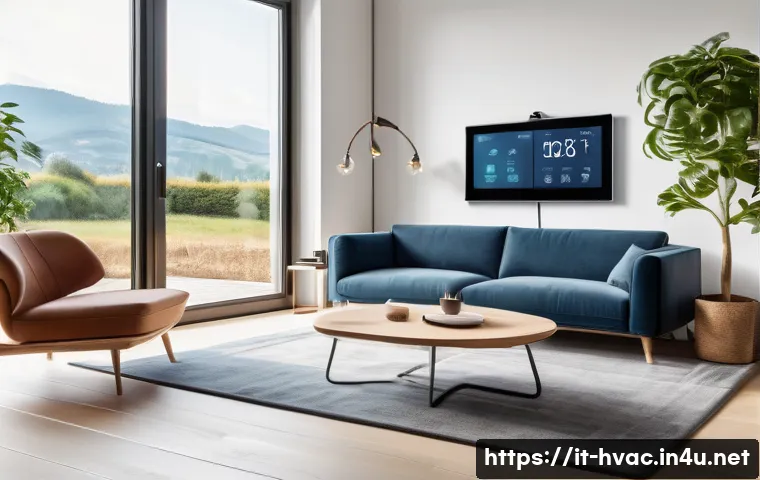 공조냉동기계와 AI 기반 냉동 시스템 - A modern Italian living room equipped with a smart climate control system visibly integrated with so...