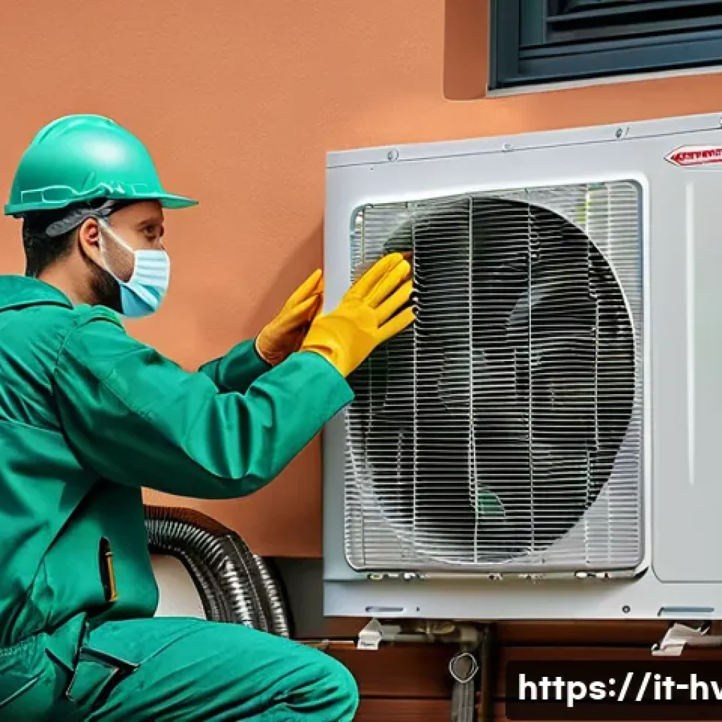 공조냉동기계 기술자와 최신 냉매 기술 - A modern, eco-friendly cooling system installation in an Italian residential setting, featuring a pr...