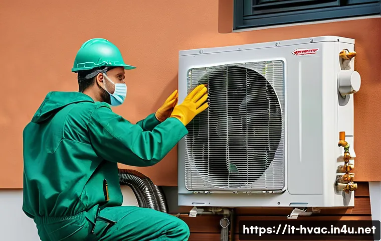 공조냉동기계 기술자와 최신 냉매 기술 - A modern, eco-friendly cooling system installation in an Italian residential setting, featuring a pr...