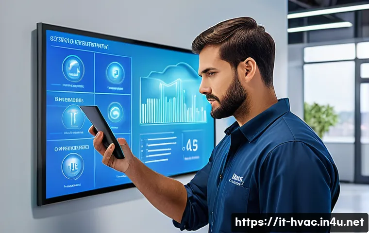 공조냉동기계기사와 관련된 산업 동향 - A modern commercial building interior showcasing an advanced intelligent HVAC system with visible di...