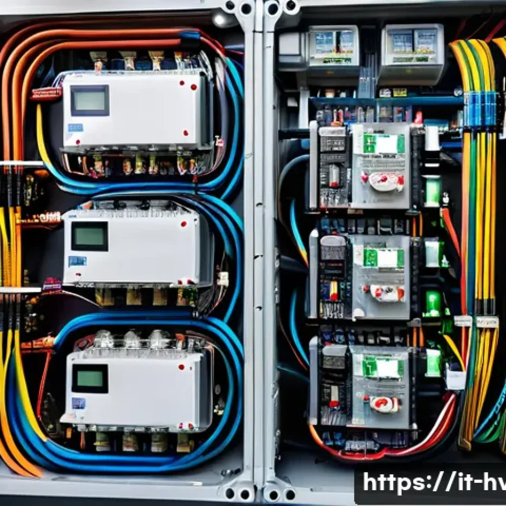 공조냉동기계 기술자와 전기 설비의 연계 - A highly detailed cross-sectional view of a modern HVAC system showcasing the integration of electri...