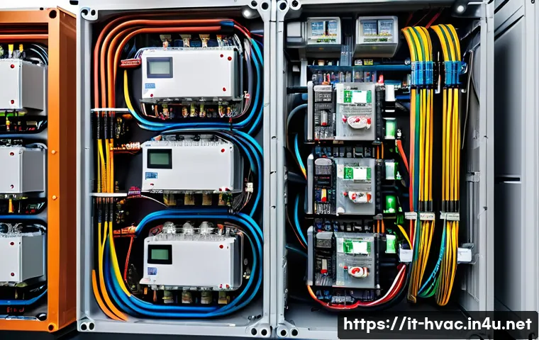 공조냉동기계 기술자와 전기 설비의 연계 - A highly detailed cross-sectional view of a modern HVAC system showcasing the integration of electri...