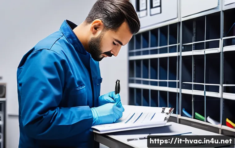공조냉동기계기사의 워라밸 유지법 - A professional HVAC technician in a modern Italian workshop, organizing a detailed daily task list d...