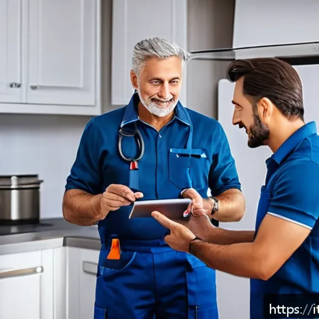 공조냉동기계기사의 필수 소프트 스킬 - A professional HVAC technician attentively listening to a middle-aged Italian client inside a modern...